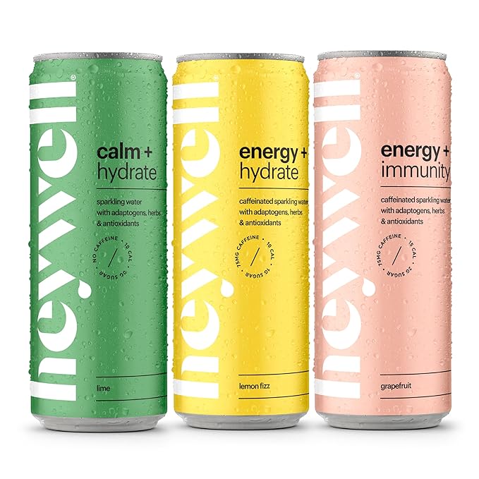 Heywell Sparkling Adaptogenic Drink, Citrus Variety Pack, 12 Fluid Ounce (Pack of 12) - Organic, Non GMO, Vegan, Gluten Free, Dairy Free (12 Pack, Citrus Variety Pack)