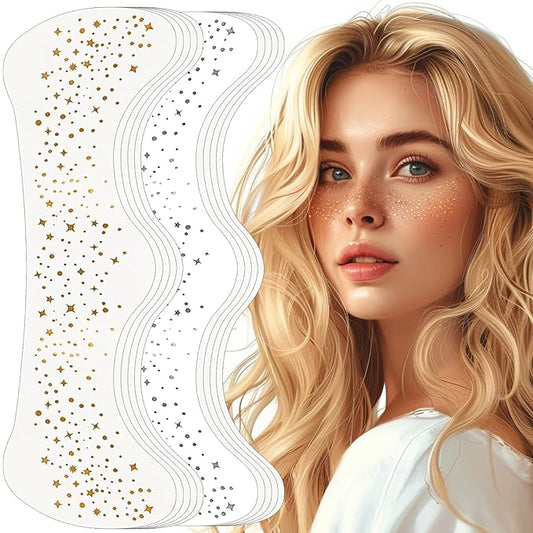 Glitter Freckles Face Tattoo, Gold+Silver Speckles Makeup Patches, Glitter Freckles,10pcs