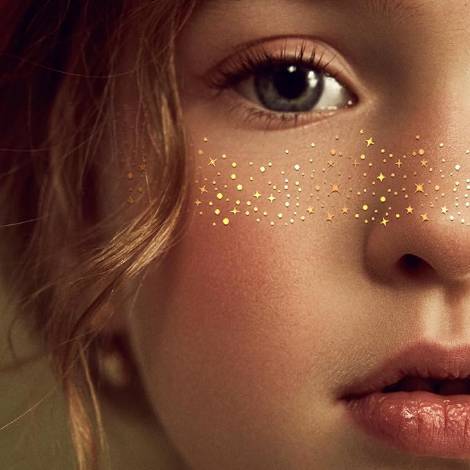 Glitter Freckles Face Tattoo - Sparkle Makeup Patches, Gold Face Glitter Speckles, 4pcs