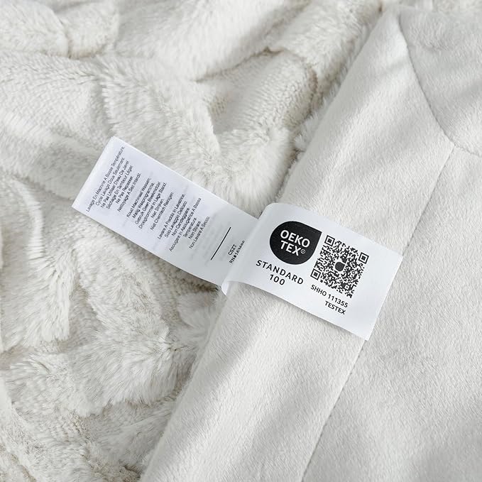 Cozy Bliss Faux Fur Throw Blanket for Couch, Jacquard Fuzzy Plush Soft Thick Winter Throw Blanket for Sofa Bed Living Room Bedroom，60"x80" Beige