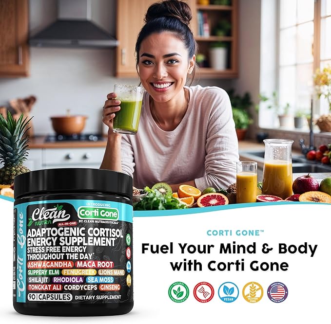 Corti Gone Cortisol Supplements For Women | Maca Root Ashwagandha Cortisol Detox Manager Reducer + Slippery Elm Fenugreek Lions Mane Shilajit Rhodiola Sea Moss Tongkat Ali Cordyceps Ginseng Beet Root