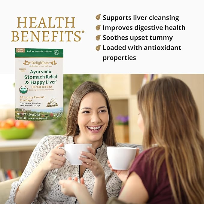 DelighTeas Liver Detox Tea Bags | Eco-Conscious Pyramid Tea Bags | Ayurvedic Stomach Relief & Liver Support | USDA Organic, Vegan, Caffeine Free, Kosher | 30 Tea Bags, 4g each