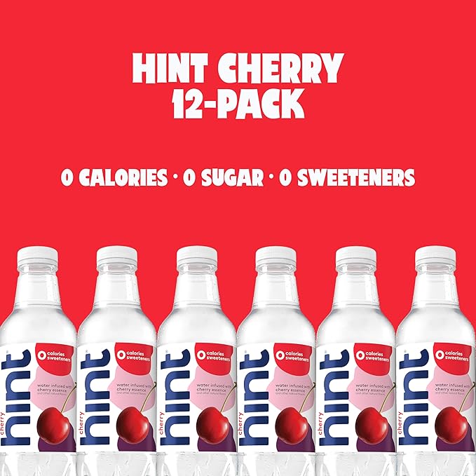 Hint Fruit-Infused Bottled Water, Cherry - Sugar Free Flavored Water with Zero Calories, Naturally Flavored, and No Artificial Sweeteners - 16 Fl Oz (Pack of 12)