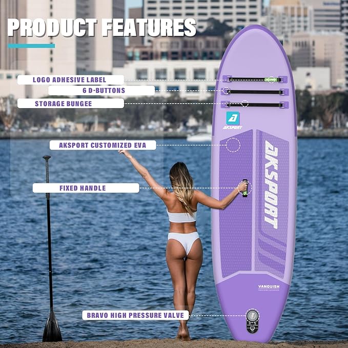AKSPORT Inflatable Stand Up Paddle Board, SUP Board with All Accessories, Wide Stable Design, Non-Slip Deck, Inflatable Paddle Boards for Youth & Adult