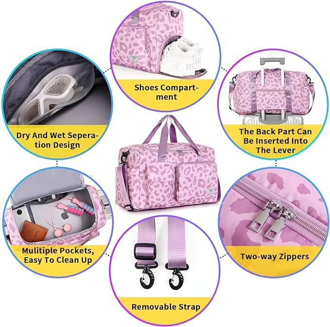 FIORETTO Women's Gym Duffle Bag with Shoes Compartment, 37L Capacity, Ideal for Travel, Gym, Sports, Duffel, Weekender