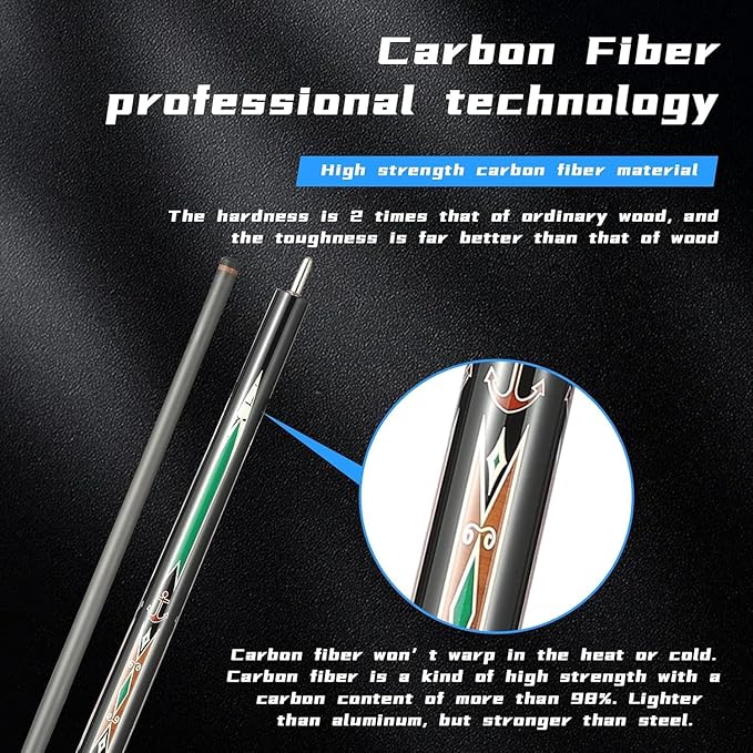 CROWN ME Carbon Fiber Pool Cue Stick, 12.5mm Tip Soft Grip Billiard Carbon Fiber cue, Weight 20OZ Cue Stick, 58" Pool Table Sticks