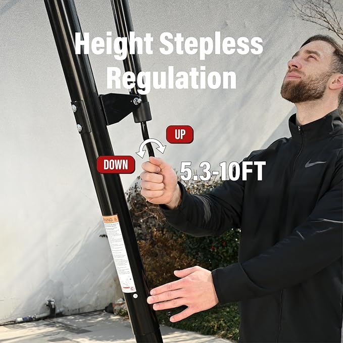 Basketball Hoop 44&48 Inch Backboard Portable Basketball Hoop Outdoor,5.3-10ft Stepless Regulation Crank Adjust Basketball Goal System