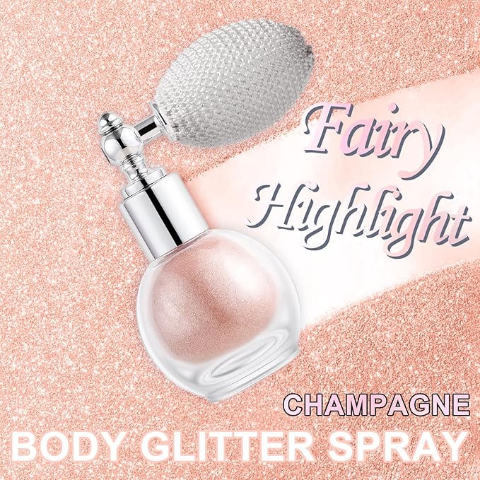 Hair and Body Glitter Spray, Holographic Glitter Highlighter Powder, Face Body Clothes Shiny Glitter, Loose Shimmer Hairspray Festival Rave Prom Accessories (Champagne)