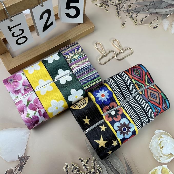 Assorted-Color Printed Nylon Webbing 1 1/2 inch 16 Yards Thick Patterned Fabric Webbing Luggage Handle Jacquard Ribbon for Backpack Bags-Seatbelt-Clothing-Sewing-DIY Crafts & Projects Supplies