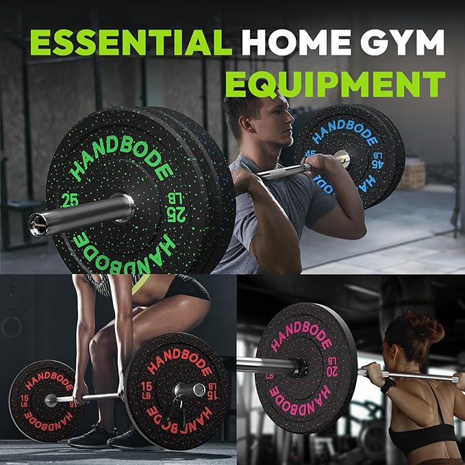 Colored Bumper Weight Plates Olympic Weight Plate Set 2-Inch, 10/15/20/25/35/45/55 lb Barbell Weight Plates Set for Home Gym, Rubber Strength Training Weights Plates for Weight Lifting