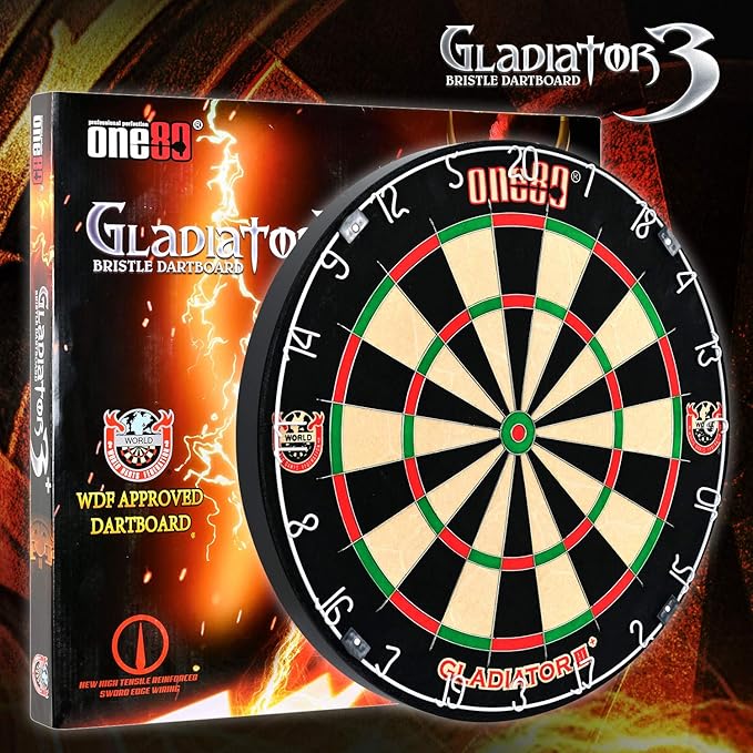 Gladiator Dartboard with Top-Grade African Sisal and Sword Edge Staple Free Wire Spider for Maximum Scoring Potential and Less Bounce Outs