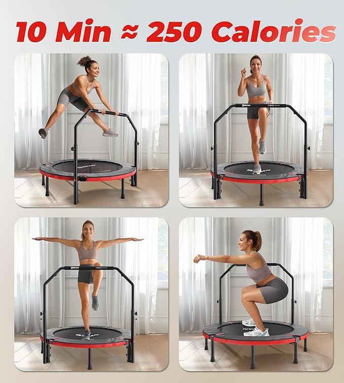 BCAN 40"/48" Foldable Mini Trampoline, Rebounder Trampoline for Adults, U/T Shape Adjustable Foam Handle, Exercise Rebounder for Adults Indoor/Garden Workout, Max Load 330lbs/440lbs