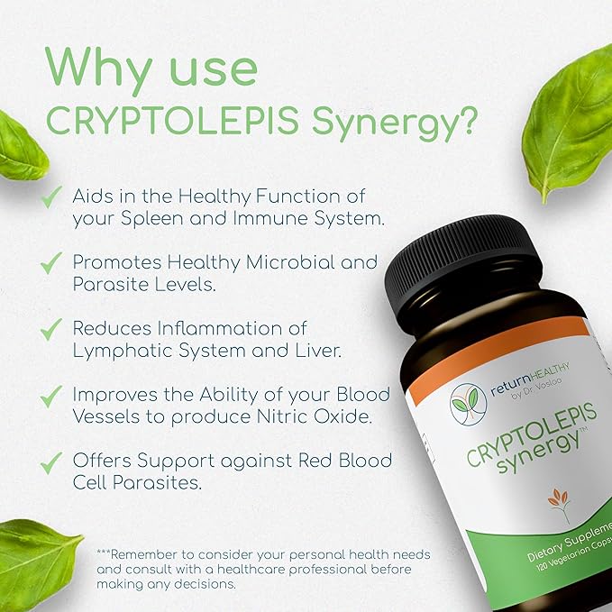 Cryptolepis Synergy, Immune Support Vitamins, Immune System Booster for Adults, Liver, Lymphatic, & Immune Support Supplement, Supports Lyme & Natural Parasite Defense, 120 Capsules