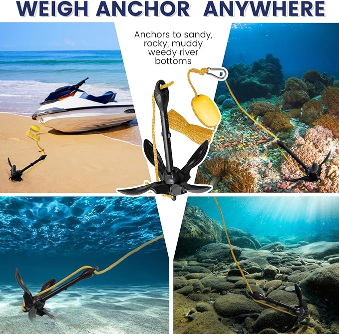 Dreizack Kayak Anchor Kit, 3.5 lb Folding Grapnel Boat Anchor Trolley Accessories with 40ft Rope and PVC Buoy for Fishing Kayaks SUP Paddle Boards Canoes Jet Ski PWC Inflatable Small Boats