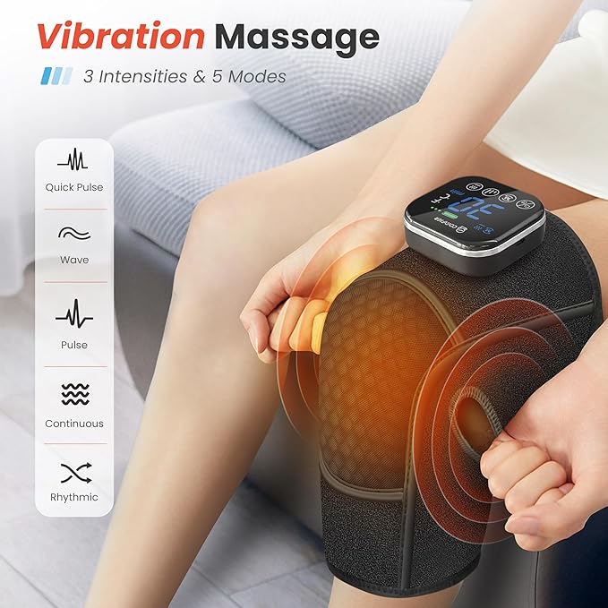 COMFIER Cordless Knee Massager with Heat & Vibration,Heated Knee Brace Wrap for Arthritis, Graphene Knee Heating Pad for Knee Pain, Electric Knee Support, Gifts for Men Women (1 Pack)