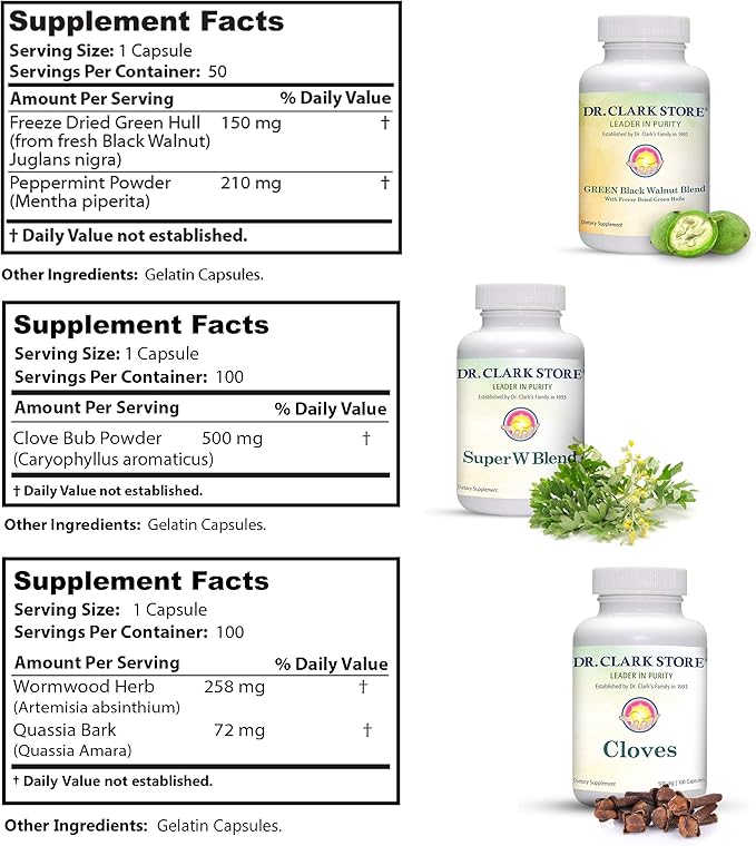 Dr. Clark Store Intestine Support & Cleanse Kit - with Freeze-Dried Green Black Walnut Hulls, Wormwood, and Cloves-Helps Maintain Optimum Intestinal Function