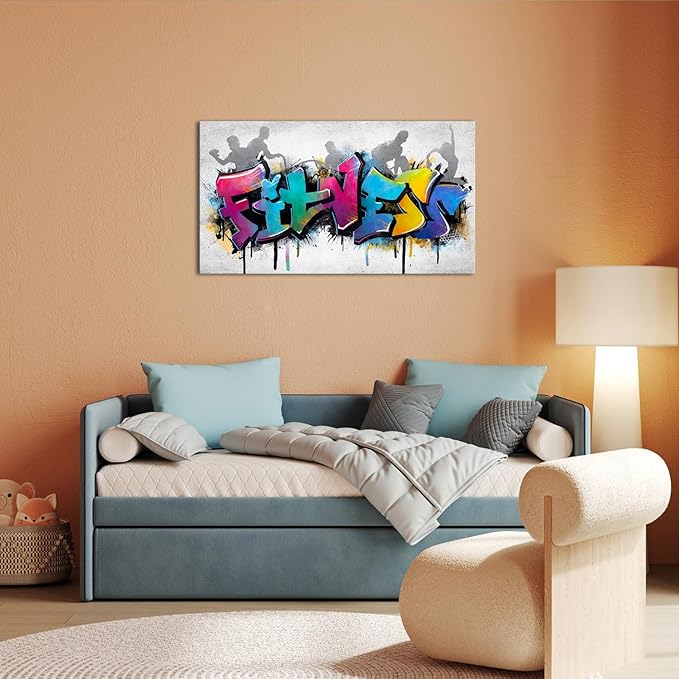 iHAPPYWALL Large Fitness Sports Canvas Wall Art Abstract Colorful Fitness Motivational Life Quote for Gym Workout Room Home Bedroom Office Ready to Hang 20x36inch (Purple)