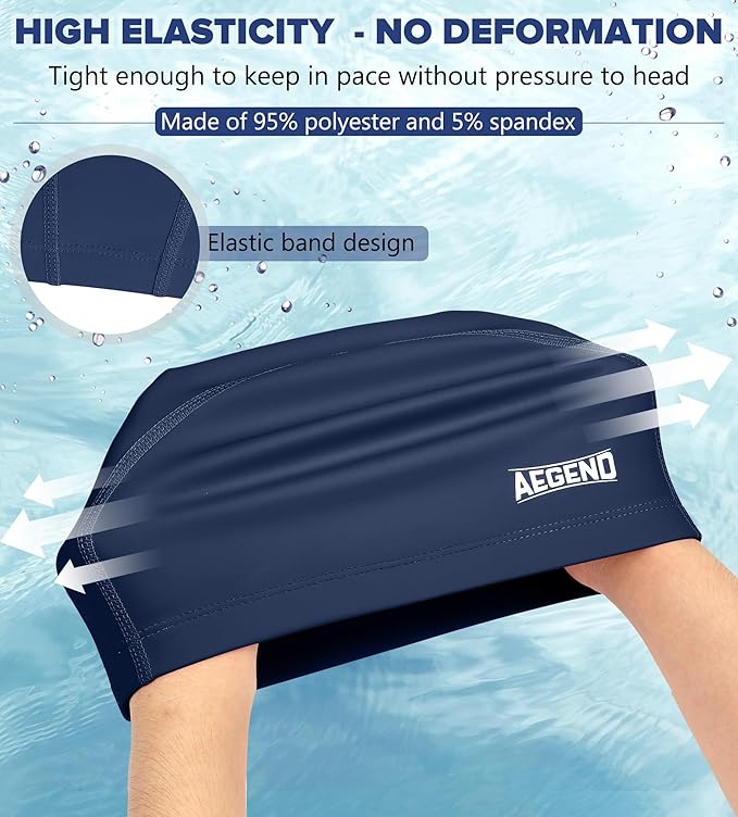 Aegend Fabric Swim Cap, Silicone Waterproof Layer - Breathable Cloth Swimming Cap, Keep Hair Dry with Hight Elasticity for Youth(8-16) Adult, 2 Sizes to Choose