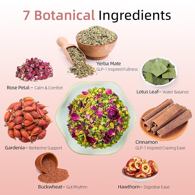 GLP-1 Detox Tea，7 Carefully Selected Plant-Based Ingredients to Complement Balanced Eating Habits,Yerba Mate, Cinnamon, Gardenia & More, No Sugar or Artificial Additives–30Tea Bags (1 Pack)