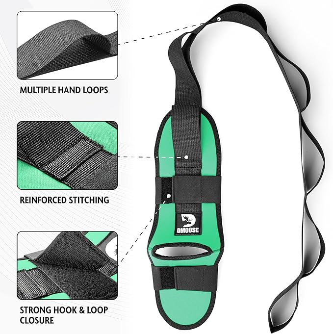 DMoose Fitness Foot & Calf Stretcher with Adjustable Padded Stretching Strap for Plantar Fasciitis, Hamstring, Heel Spurs and Achilles Tendonitis Relief - Yoga Leg Stretch Strap for Flexibility