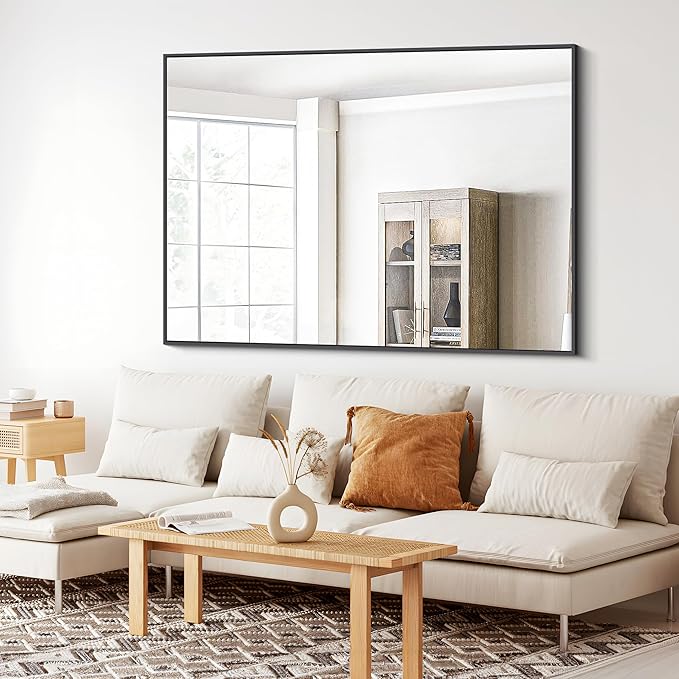 Bathroom Mirror,36x48 inch Large Wall Mirror for Bathroom Wall Mounted Black Rectangle Corner Mirrors,Black Bathroom Mirror for Living Room,Farmhouse,Bedroom Entryway,Horizontal/Vertical