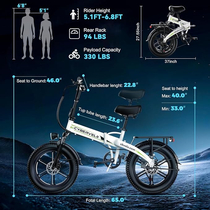 DriftGod Folding Electric Bike for Adults – 1000W Motor, 20"x3" Fat Tire, 48V Removable Battery, All-Terrain E-Bike with 7-Speed, Front Suspension – Powerful Foldable Ebike for Commuter