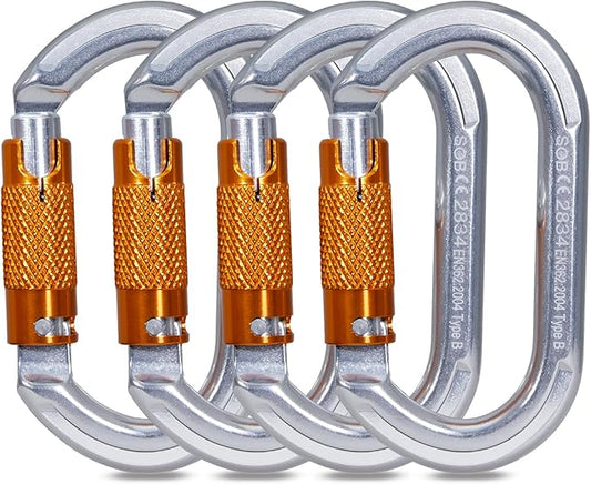 Auto Locking Rock Climbing Carabiner Clips, Heavy Duty Asymmetrical Carabiner Connector Used for Rappelling Rescue Outdoor Climbing, Mountaineer, Hammock, Camping