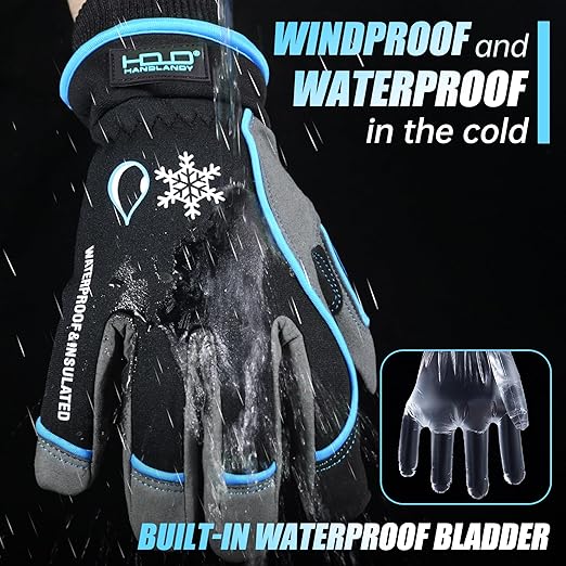HANDLANDY Waterproof Insulated Work Gloves, 3M Thinsulate Thermal Winter Gloves for Men Women Touch Screen, Warm Ski Snowboard Cold Weather Gloves (Small, Blue)