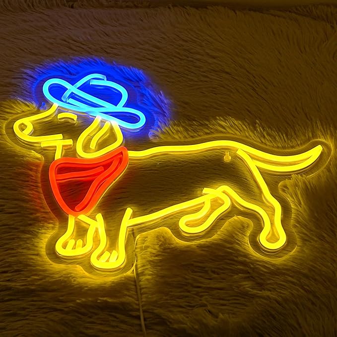 Dachshund Neon Sign for Wall Decor Cowboy Hat Neon Light Dog LED Neon Sign Colorful Neon Lights for Bedroom Zoo Pet Shop Decoration