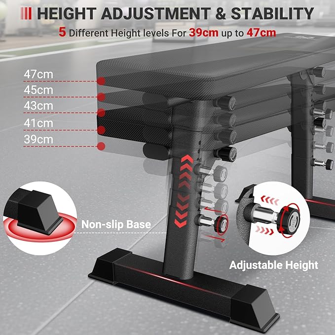 Flat Weight Bench - Heavy Duty Foldable Workout Bench for Home Gym, 1300lb Capacity Adjustable Strength Training Bench Press for Ab and Full Body Exercises, Sturdy and Easy to Fold