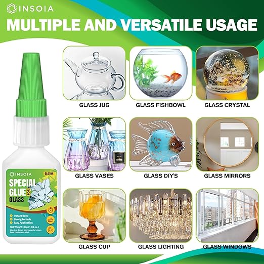 Glass Glue, 30g Clear Super Glue for Glass Repair Quick Fix Glass Adhesive Heavy Duty Strong Crazy Instant Glue for Bonding Glass, Acrylic, Ceramics, Mirrors, DIY Crafts