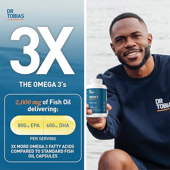 Dr. Tobias Omega 3 Fish Oil, 2000mg Triple Strength with 800mg EPA 600mg DHA Per Serving, Fish Oil Omega 3 Supplements for Heart, Brain & Immune Support, 180 Softgels, 90 Servings