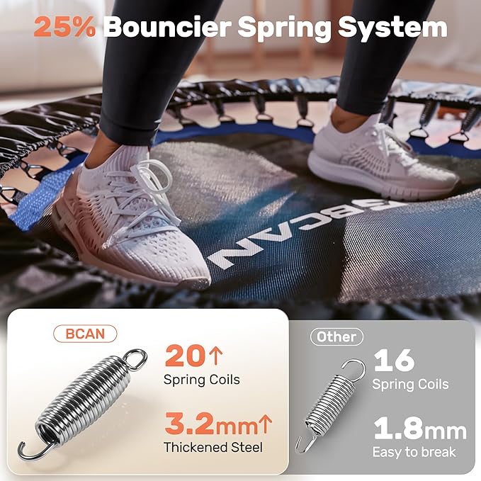 BCAN 40/48" Foldable Mini Trampoline Max Load 330lbs/440lbs, Fitness Rebounder with Adjustable Foam Handle, Exercise Trampoline for Adults Indoor/Garden Workout