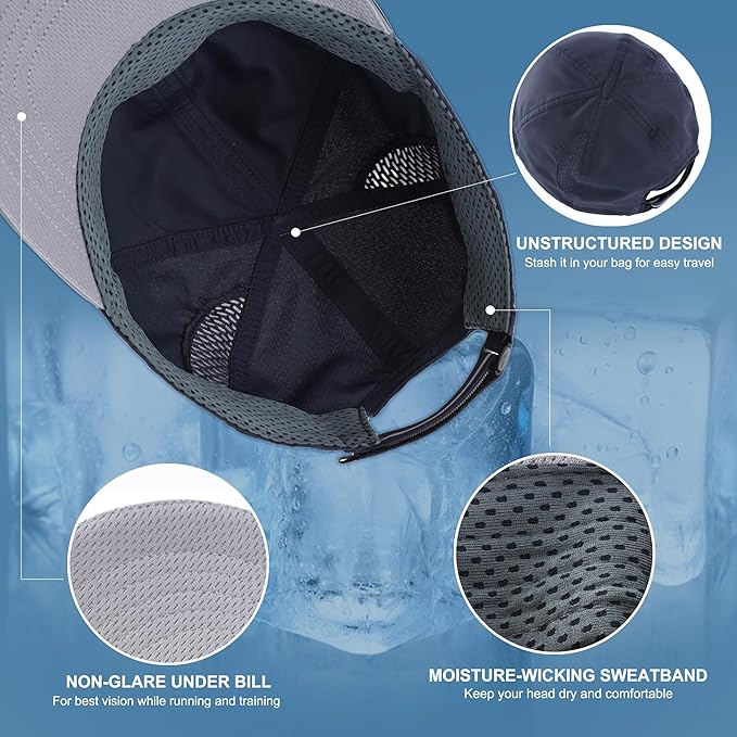 Connectyle Mens Womens Quick Dry Performance Running Cap Lightweight Reflective Sports Hat UPF 50+ Outdoor Athletic Sun Cap