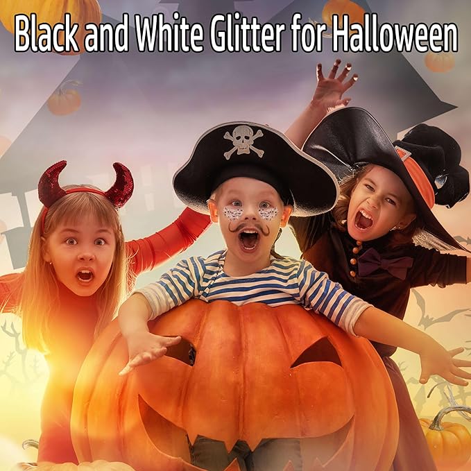 Halloween Body Glitter Gel,Black White Skull Pumpkin Professional Vibrant Music Festival Party Rave Accessories,Sparking Chunky Face Glitter Paint Makeup for Women and Kids