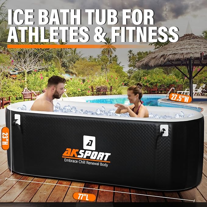 AKSPORT Ice Bath Tub for Athletes, 225 Gallons Inflatable Cold Plunge Tub Compatible with Water Chillers, Icebath for Recovery & Cold Water Therapy, Portable Bathtub for Indoor & Outdoor-Black
