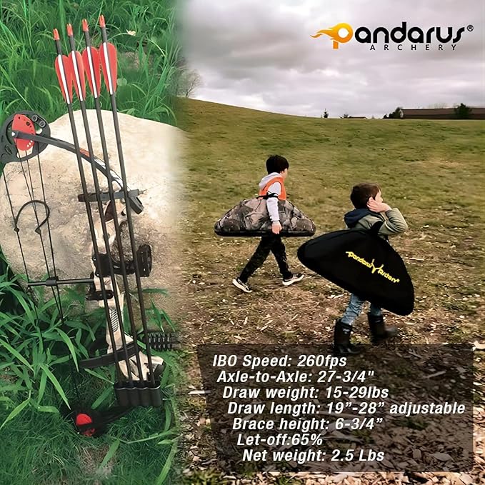 Compound Bow Archery for Youth and Beginner, Right Handed,19”-28” Draw Length,15-29 Lbs Draw Weight, 260 fps