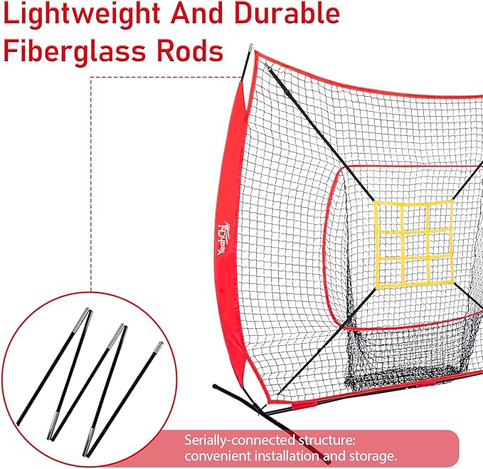 7×7FT Baseball Net with Batting Tee and Strike Zone Target, Portable Hitting Pitching Batting Training Net, Baseball and Softball Training Equipment,Suitable for All Skilled Levels