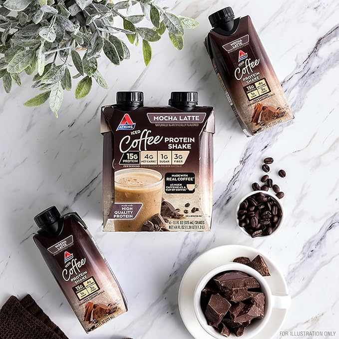 Atkins Mocha Latte Iced Coffee Protein Shake, 15g Protein, Low Glycemic, 4g Net Carb, 1g Sugar, Keto Friendly (Pack of 2)