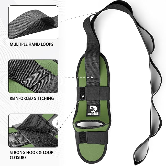 DMoose Fitness Foot & Calf Stretcher with Adjustable Padded Stretching Strap for Plantar Fasciitis, Hamstring, Heel Spurs and Achilles Tendonitis Relief - Yoga Leg Stretch Strap for Flexibility