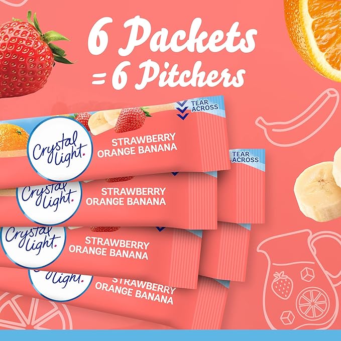 Crystal Light Strawberry Orange Banana Artificially Flavored Powdered Drink Mix, 72 ct Pack, 12 Canisters of 6 Pitcher Packets