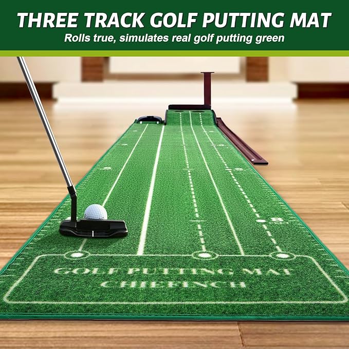 Indoor Putting Mat - Green with 3 Tracks & Auto Ball Return, Mini Golf Game & Practice Equipment, Gift for Golfer Lovers