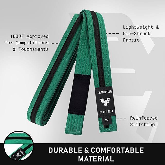 Elite Sports Kids Brazilian Jiu Jitsu Belts Preshurunk Martial Arts Youth BJJ Belts for Girls & Boys with BJJ Ranking Stripes