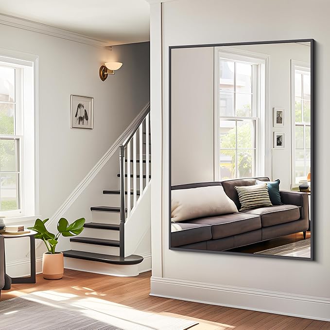 Bathroom Mirror,55x36 inch Large Wall Mirror for Bathroom Wall Mounted Black Rectangle Corner Mirrors,Black Bathroom Mirror for Living Room,Farmhouse,Bedroom Entryway,Horizontal/Vertical