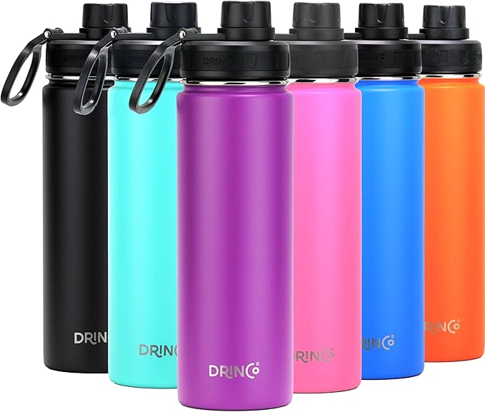 DRINCO Stainless Steel Water Bottle Spout Lid Vacuum Insulated Double Wall Water Bottle Wide Mouth (40oz 32oz 22oz 18oz 14oz) Leak Proof Keep Cold Sport Camping Hiking (22 oz, 22oz Purple)