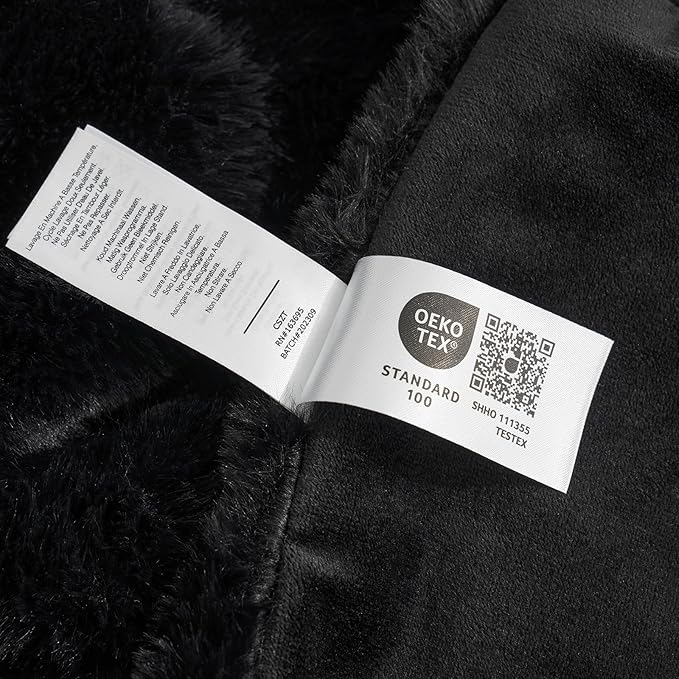 Cozy Bliss Faux Fur Throw Blanket for Couch, Cozy Warm Plush Striped Blanket for Sofa Bedroom Living Room, Black