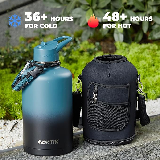 COKTIK 84oz Water Bottle with Straw - Triple Insulated Flask, 48hr Cold Retention Large Water Bottle, Leakproof Water Jug for Gym, Hiking, Camping, Outdoor Sports(Indigo Black)