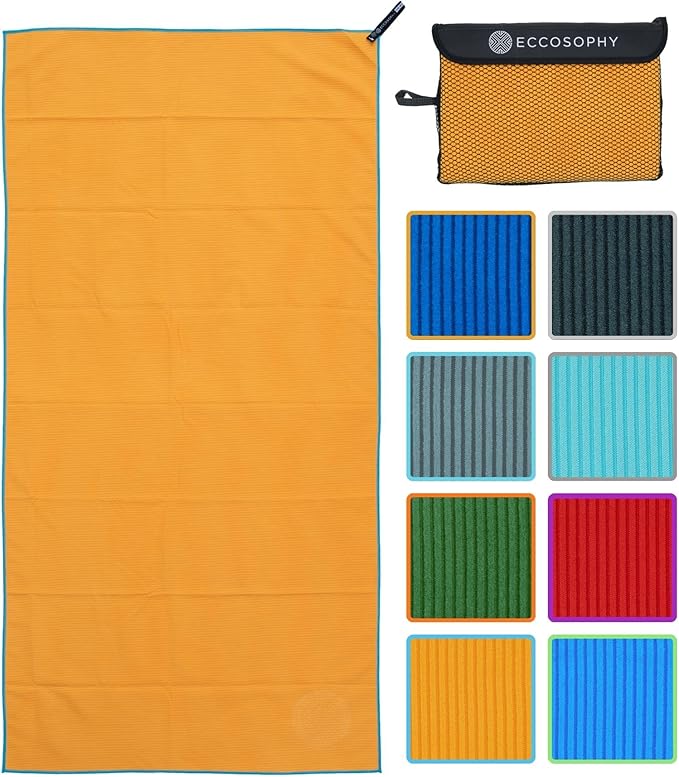 ECCOSOPHY Microfiber Beach Towel – Quick Dry Gym Towel, Highly Absorbent with Ribbed Texture, Lightweight – Ideal for Travel, Pool, Yoga, Fitness & Outdoor Adventures – 60x30 Creamsicle