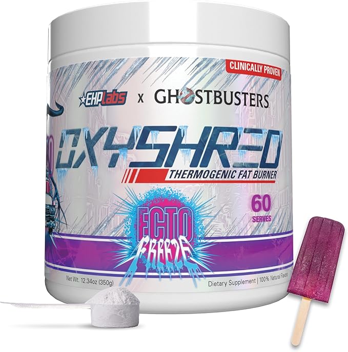 EHP Labs x Ghostbusters OxyShred Pre Workout Powder Supplement - Preworkout Powder with Acetyl L Carnitine, Energy Boost Drink - Ecto Freeze, 60 Servings