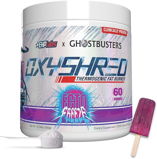 EHP Labs x Ghostbusters OxyShred Pre Workout Powder Supplement - Preworkout Powder with Acetyl L Carnitine, Energy Boost Drink - Ecto Freeze, 60 Servings